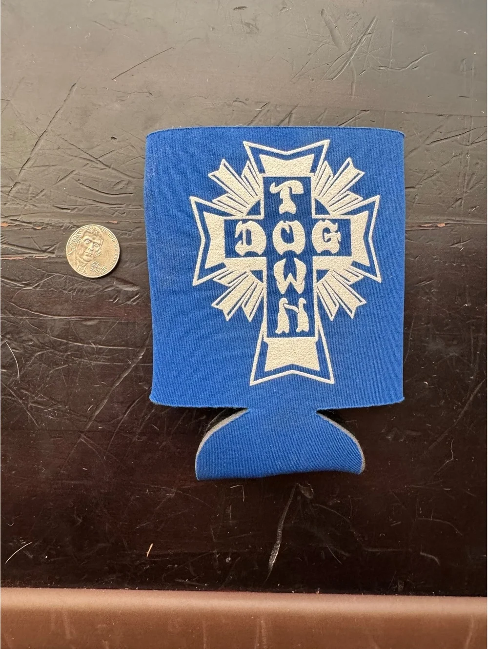 DogTown Blue Foam Can Cooler Classic Cross Logo